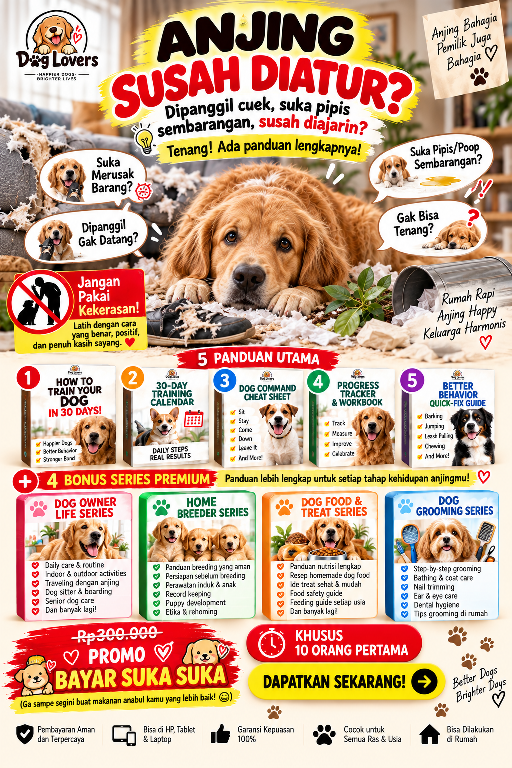 Dog Lovers - paket training dan empat bonus, promo bayar seikhlasnya